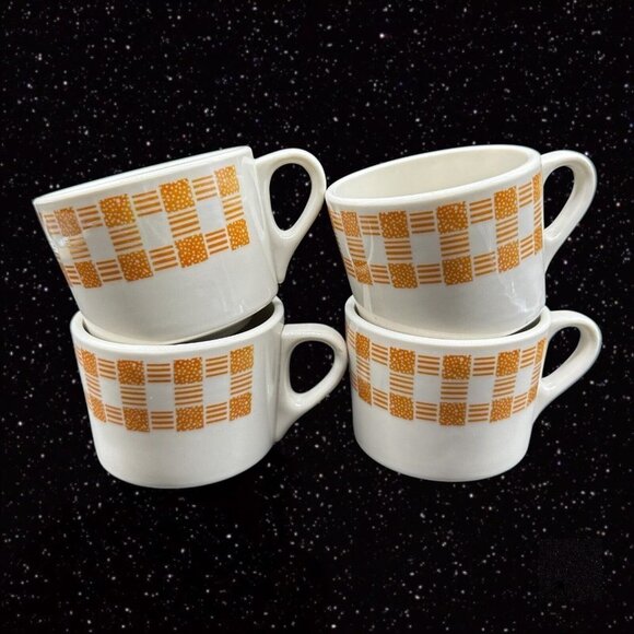 SHENANGO CHINA NEW CASTLE Mug Set Ceramic USA Yellow White 2.5”T 3.25”W Set 4 - Picture 1 of 16